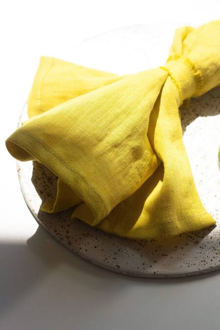 Shop Thread Connect Yellow Pure Linen Solid Table Cover 6 Pcs Set at Aza Fashions Shop_Thread Connect_Yellow Pure Linen Solid Table Cover 6 Pcs Set_at_Aza_Fashions