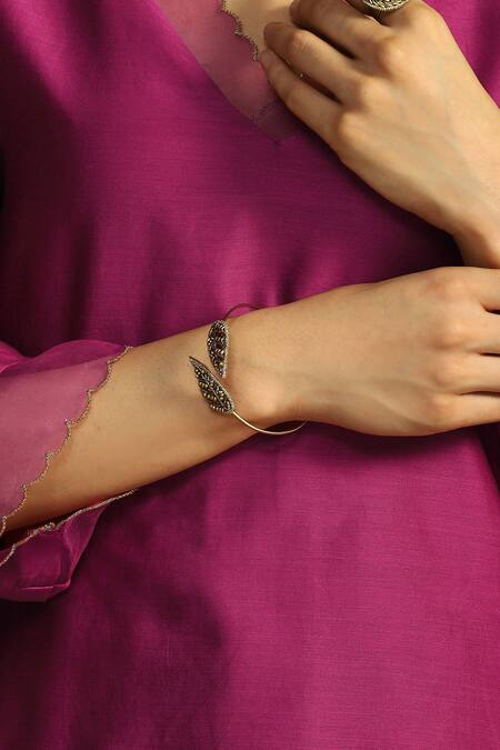 Shop Charkhee Gold Plated Beads Meadow Mirage Embellished Bracelet at Aza Fashions Shop_Charkhee_Gold Plated Beads Meadow Mirage Embellished Bracelet_at_Aza_Fashions