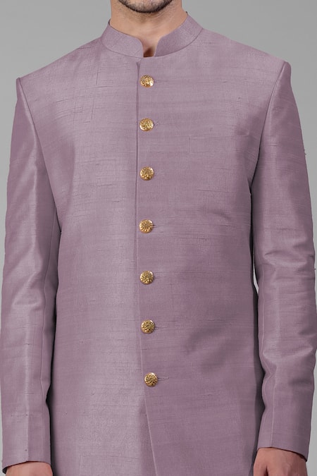 Buy_Talking Threads_Purple Silk Solid Sherwani Churidar Set  _Online_at_Aza_Fashions