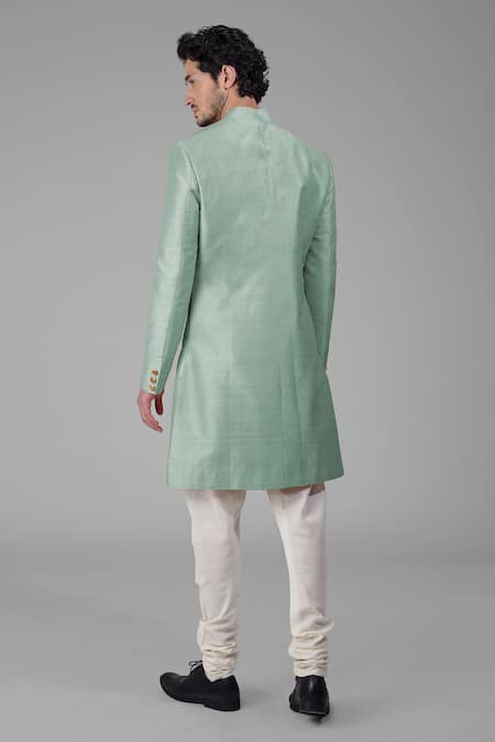 Talking Threads Gossamer Green Silk Sherwani Set 