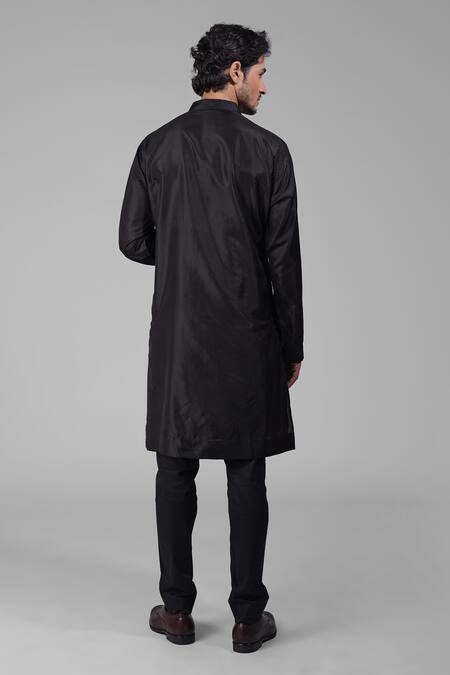 Shop Talking Threads Black Silk Embroidered Floral Placket Kurta at Aza Fashions Shop_Talking Threads_Black Silk Embroidered Floral Placket Kurta _at_Aza_Fashions