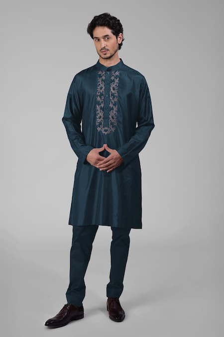 Talking Threads Silk Floral Embroidered Placement Kurta 