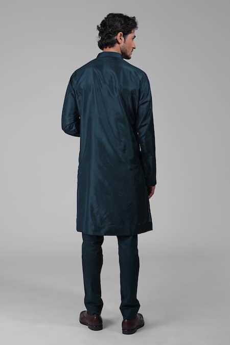 Shop Talking Threads Blue Silk Embroidered Floral Placement Kurta at Aza Fashions Shop_Talking Threads_Blue Silk Embroidered Floral Placement Kurta _at_Aza_Fashions