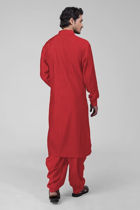Shop Talking Threads Red Silk Embroidered Thread Pintuck Straight Kurta Salwar Set at Aza Fashions Shop_Talking Threads_Red Silk Embroidered Thread Pintuck Straight Kurta Salwar Set _at_Aza_Fashions