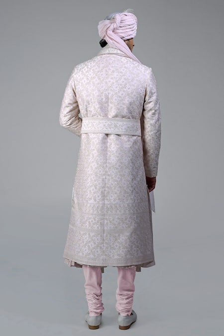 Shop Talking Threads Pink Silk Embroidered Thread Sherwani Set at Aza Fashions Shop_Talking Threads_Pink Silk Embroidered Thread Sherwani Set _at_Aza_Fashions