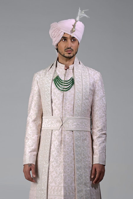 Buy Talking Threads Pink Silk Embroidered Thread Sherwani Set Online at Aza Fashions Buy_Talking Threads_Pink Silk Embroidered Thread Sherwani Set _Online_at_Aza_Fashions