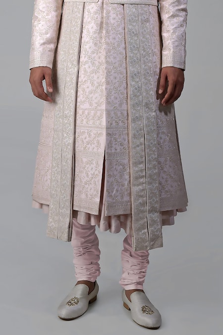 Shop Talking Threads Pink Silk Embroidered Thread Sherwani Set Online at Aza Fashions Shop_Talking Threads_Pink Silk Embroidered Thread Sherwani Set _Online_at_Aza_Fashions
