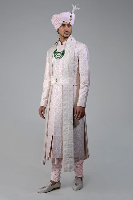 Talking Threads Pink Silk Embroidered Thread Sherwani Set at Aza Fashions Talking Threads_Pink Silk Embroidered Thread Sherwani Set _at_Aza_Fashions