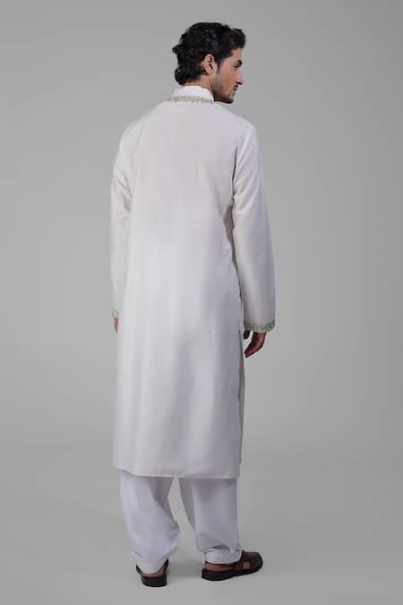 Shop Talking Threads Ivory Silk Embroidered Thread Kurta Pant Set at Aza Fashions Shop_Talking Threads_Ivory Silk Embroidered Thread Kurta Pant Set _at_Aza_Fashions