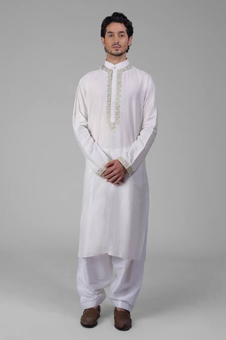 Talking Threads Ivory Silk Embroidered Thread Kurta Pant Set Online at Aza Fashions Talking Threads_Ivory Silk Embroidered Thread Kurta Pant Set _Online_at_Aza_Fashions