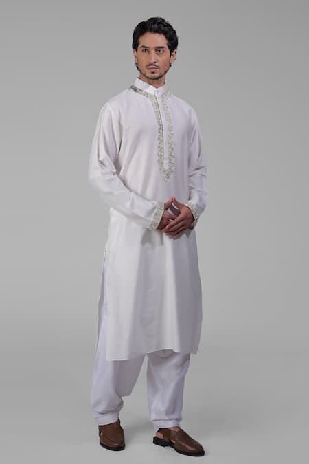 Talking Threads Ivory Silk Embroidered Thread Kurta Pant Set at Aza Fashions Talking Threads_Ivory Silk Embroidered Thread Kurta Pant Set _at_Aza_Fashions