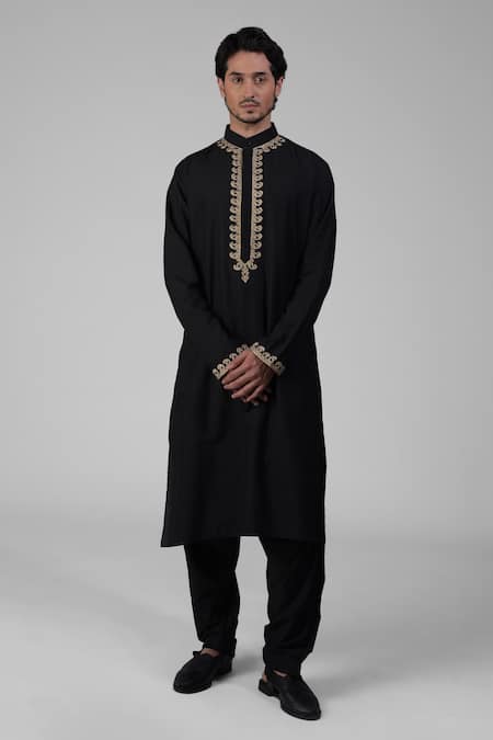 Talking Threads Black Silk Embroidered Tilla Kurta Salwar Set  