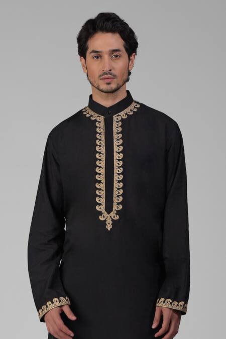 Buy Talking Threads Black Silk Embroidered Tilla Kurta Salwar Set Online at Aza Fashions Buy_Talking Threads_Black Silk Embroidered Tilla Kurta Salwar Set _Online_at_Aza_Fashions