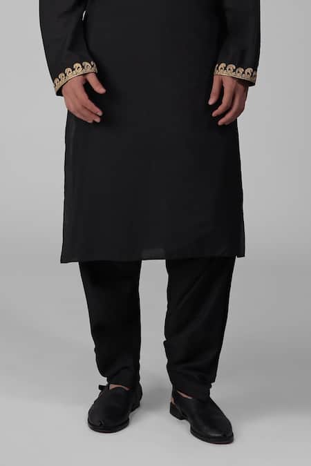 Shop Talking Threads Black Silk Embroidered Tilla Kurta Salwar Set Online at Aza Fashions Shop_Talking Threads_Black Silk Embroidered Tilla Kurta Salwar Set _Online_at_Aza_Fashions
