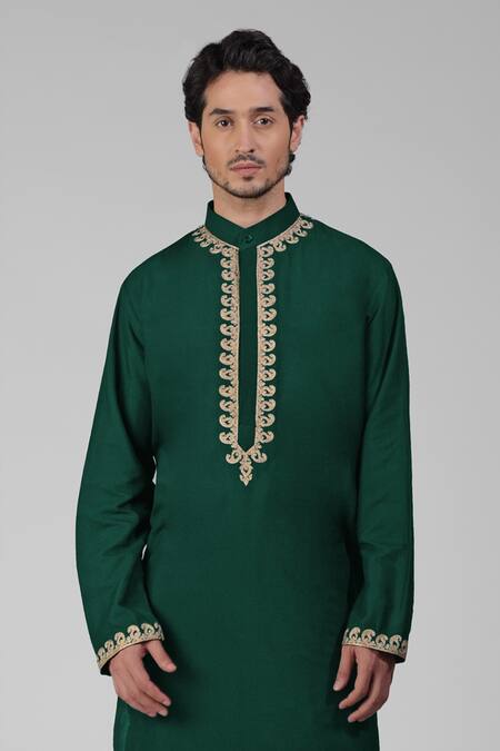 Buy Talking Threads Green Silk Embroidered Tilla Kurta Salwar Set Online at Aza Fashions Buy_Talking Threads_Green Silk Embroidered Tilla Kurta Salwar Set _Online_at_Aza_Fashions