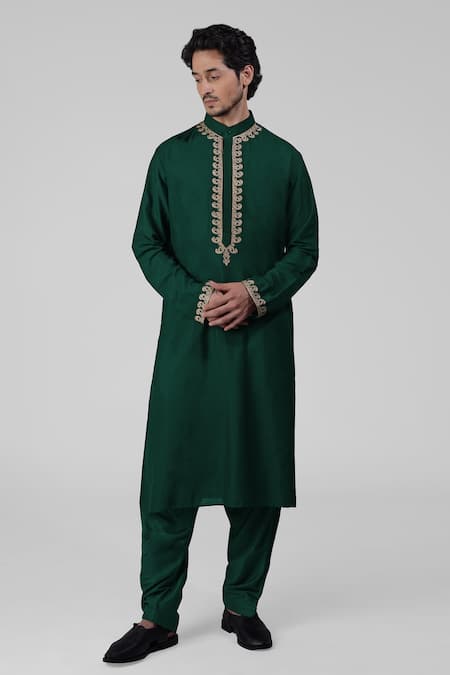 Talking Threads Green Silk Embroidered Tilla Kurta Salwar Set at Aza Fashions Talking Threads_Green Silk Embroidered Tilla Kurta Salwar Set _at_Aza_Fashions