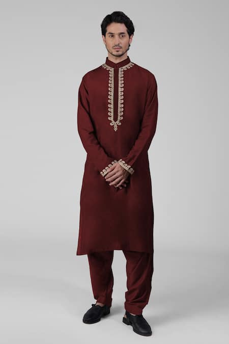 Talking Threads Maroon Silk Embroidered Tilla Kurta Salwar Set  