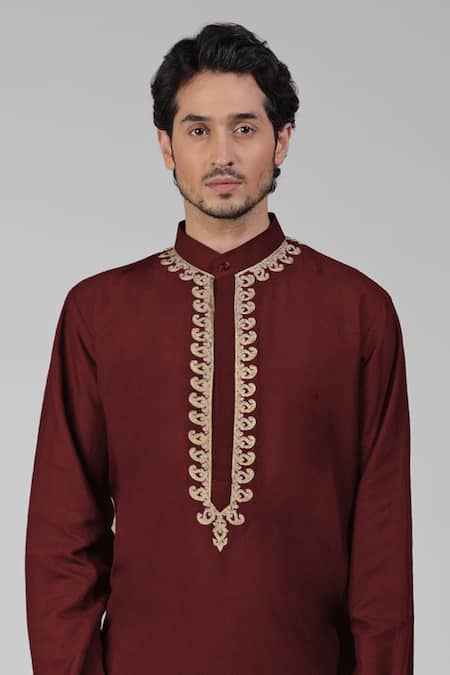 Buy Talking Threads Maroon Silk Embroidered Tilla Kurta Salwar Set Online at Aza Fashions Buy_Talking Threads_Maroon Silk Embroidered Tilla Kurta Salwar Set _Online_at_Aza_Fashions