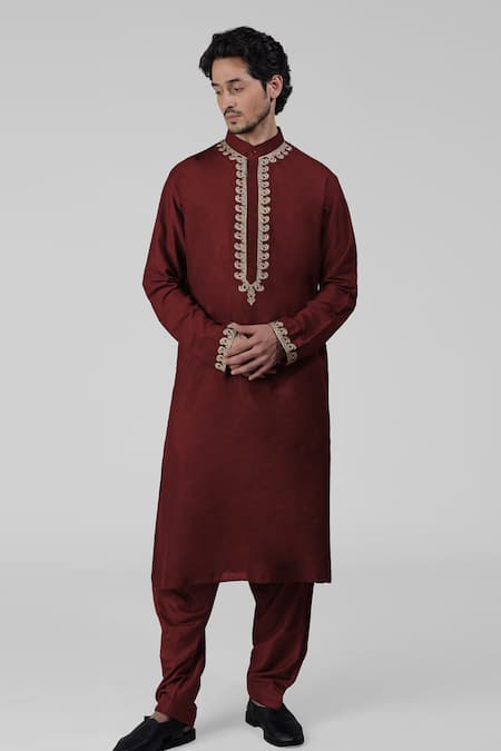 Talking Threads Maroon Silk Embroidered Tilla Kurta Salwar Set at Aza Fashions Talking Threads_Maroon Silk Embroidered Tilla Kurta Salwar Set _at_Aza_Fashions