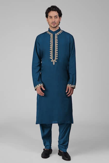 Talking Threads Blue Silk Embroidered Tilla Thread Work Kurta Salwar Set Online at Aza Fashions Talking Threads_Blue Silk Embroidered Tilla Thread Work Kurta Salwar Set _Online_at_Aza_Fashions