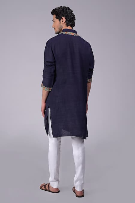 Shop Talking Threads Blue Silk Embroidered Kashidakari Kurta at Aza Fashions Shop_Talking Threads_Blue Silk Embroidered Kashidakari Kurta _at_Aza_Fashions