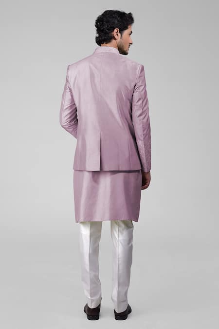 Talking Threads Floral Thread Embroidered Bandhgala Kurta Set 