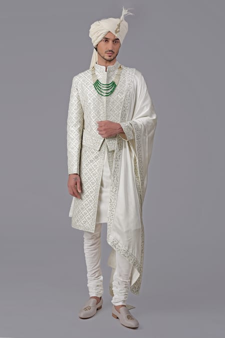 Talking Threads Floral Chikankari Embroidered Sherwani Set 