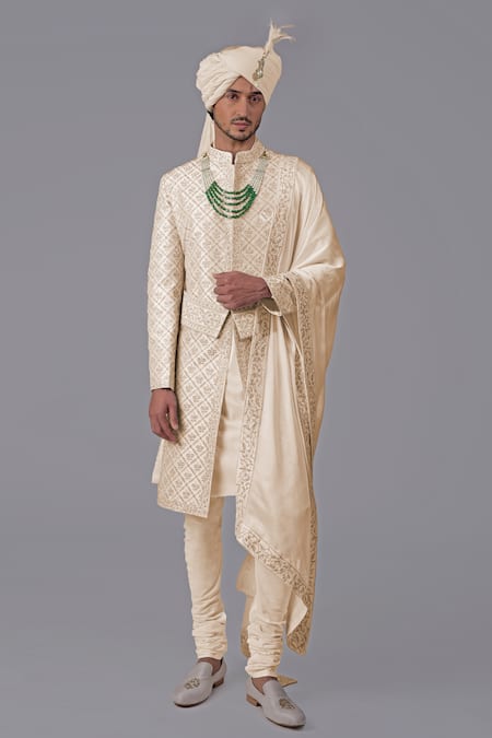 Talking Threads Floral Hand Embroidered Sherwani Set 