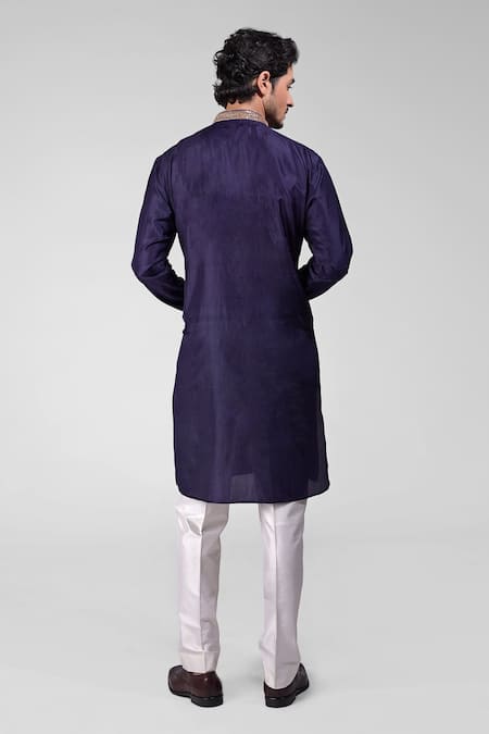 Shop Talking Threads Blue Silk Embroidered Sequins Straight Kurta at Aza Fashions Shop_Talking Threads_Blue Silk Embroidered Sequins Straight Kurta _at_Aza_Fashions