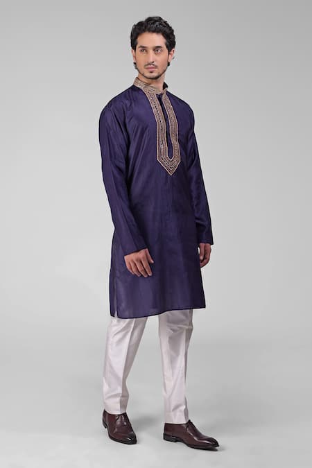 Buy Talking Threads Blue Silk Embroidered Sequins Straight Kurta Online at Aza Fashions Buy_Talking Threads_Blue Silk Embroidered Sequins Straight Kurta _Online_at_Aza_Fashions