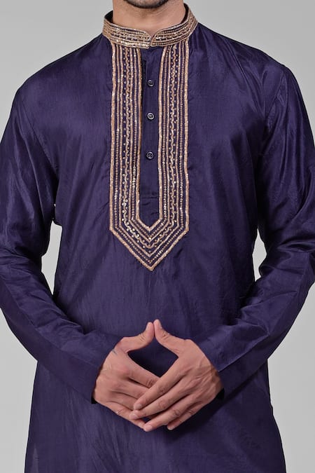 Talking Threads Blue Silk Embroidered Sequins Straight Kurta at Aza Fashions Talking Threads_Blue Silk Embroidered Sequins Straight Kurta _at_Aza_Fashions