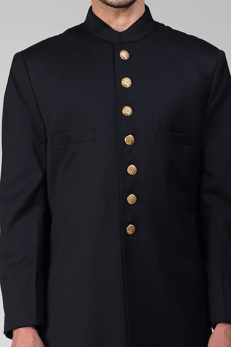 Talking Threads Black Silk Straight Sherwani And Pathani Set at Aza Fashions Talking Threads_Black Silk Straight Sherwani And Pathani Set _at_Aza_Fashions