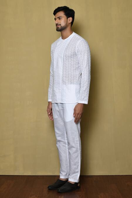 Arihant Rai Sinha_White Kurta Cotton Embroidered Work Short And Pant Set_at_Aza_Fashions