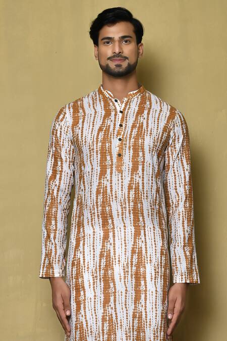 Arihant Rai Sinha_Yellow Kurta Cotton Silk Tie Dye Pattern With Pant_Online_at_Aza_Fashions