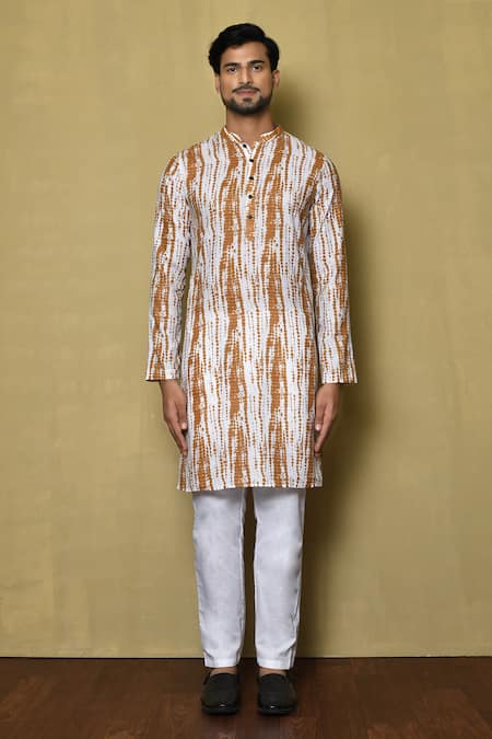 Shop_Arihant Rai Sinha_Yellow Kurta Cotton Silk Tie Dye Pattern With Pant_Online_at_Aza_Fashions