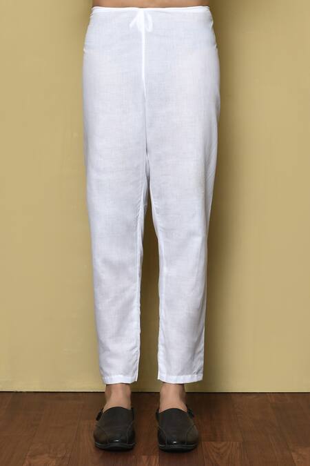 Arihant Rai Sinha_Peach Kurta Jacquard Silk Striped And White Pant Set_Online_at_Aza_Fashions