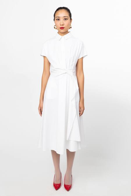Buy_Leh Studios_White Cotton Collared Plain Curtain Dress 