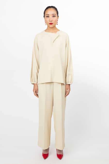 Leh Studios Beige Plain Viscose Trouser