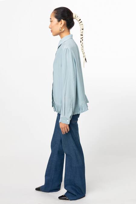 Shop_Leh Studios_Blue 100% Cotton Plain Straight Cut Denim Trouser  _Online_at_Aza_Fashions