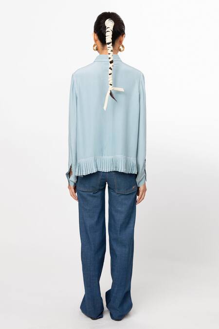 Shop_Leh Studios_Blue 100% Cotton Plain Straight Cut Denim Trouser  _at_Aza_Fashions