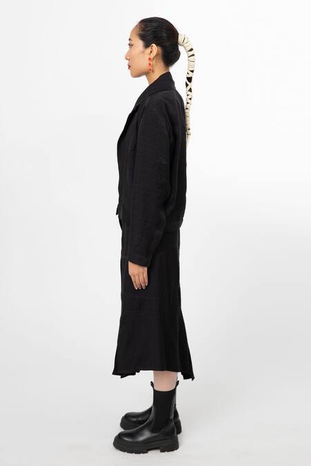 Buy_Leh Studios_Black Linen Asymmetric Skirt _Online_at_Aza_Fashions