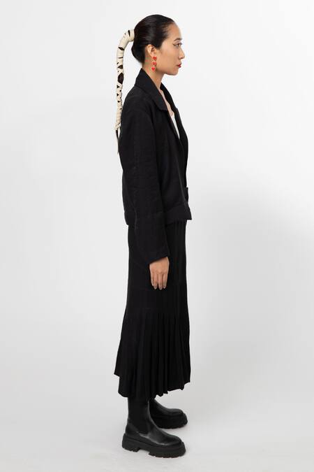 Shop_Leh Studios_Black Linen Asymmetric Skirt _Online_at_Aza_Fashions