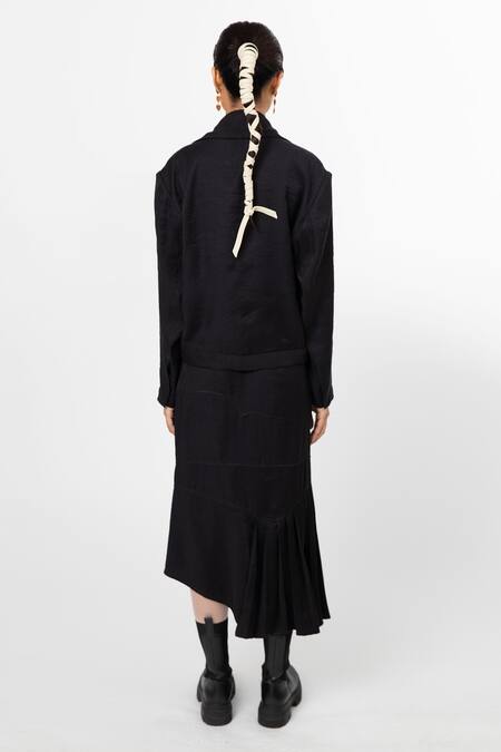 Shop_Leh Studios_Black Linen Asymmetric Skirt _at_Aza_Fashions