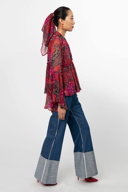 Leh Studios_Multi Color Viscose Bandeau Neck Terrace Abstract Pattern Top _Online_at_Aza_Fashions