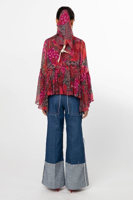 Shop_Leh Studios_Multi Color Viscose Bandeau Neck Terrace Abstract Pattern Top _at_Aza_Fashions