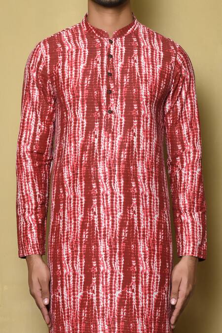Buy_Arihant Rai Sinha_Red Kurta Cotton Silk Printed Straight And Pant Set_Online_at_Aza_Fashions