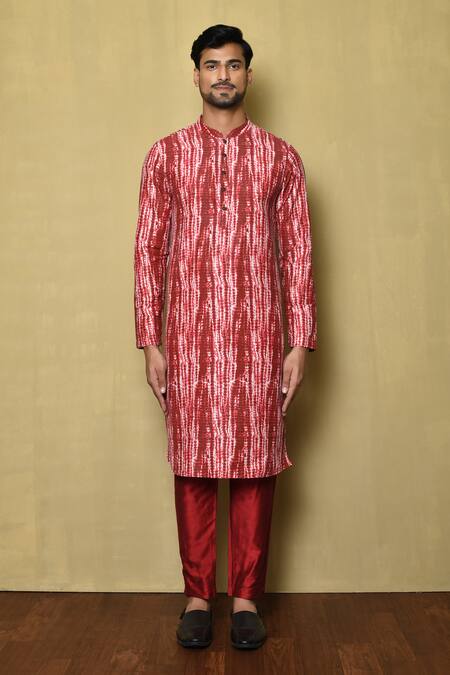 Shop_Arihant Rai Sinha_Red Kurta Cotton Silk Printed Straight And Pant Set_Online_at_Aza_Fashions
