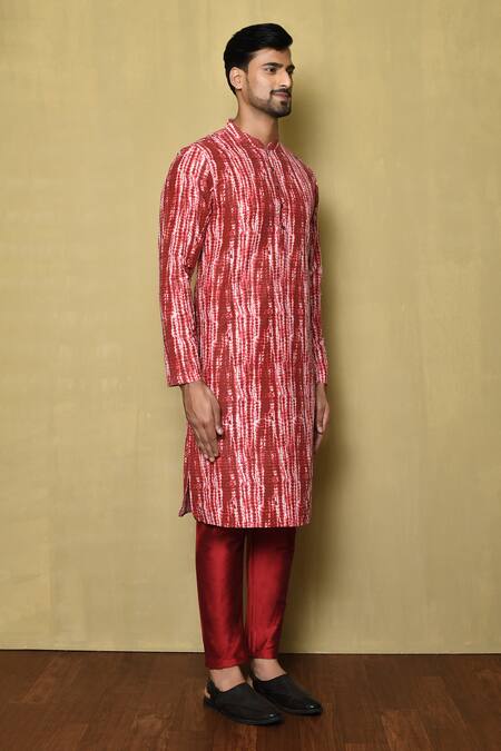 Arihant Rai Sinha_Red Kurta Cotton Silk Printed Straight And Pant Set_at_Aza_Fashions