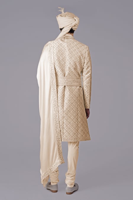 Talking Threads Floral Hand Embroidered Sherwani Set 