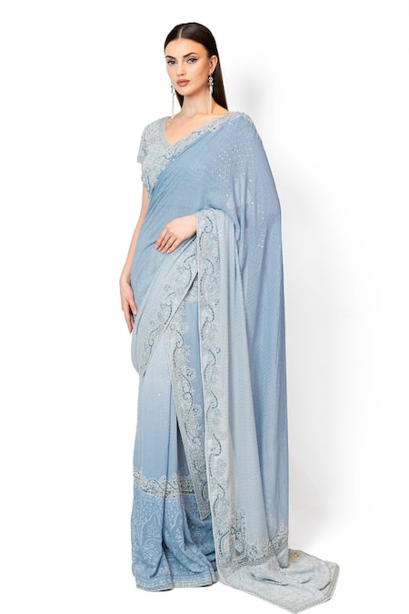 Rabani & Rakha Ombre Shadded Sequin Embroidered Saree With Blouse 